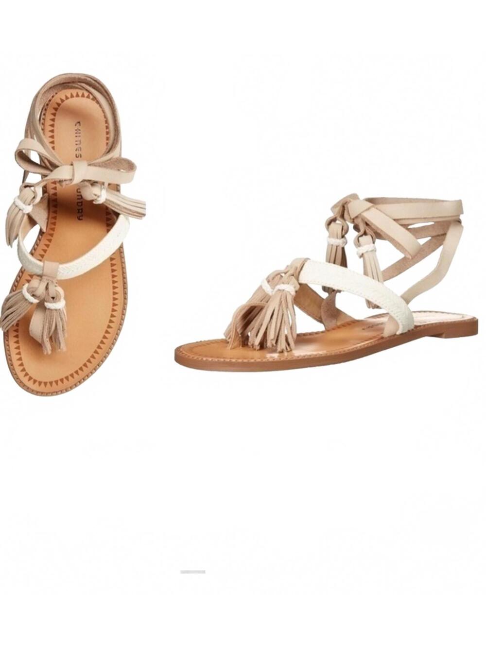 Chinese Laundry Beige Multi-Strap Tassel Flat Giordano gladiator Sandals